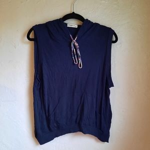 Ginger G navy blue sleeveless hooded top with pouch in front